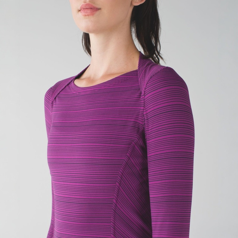 Lululemon Stripe Regal Plum Naval Blue Kanto Catch Me Long Sleeve Womens Size 4 - Picture 2 of 13